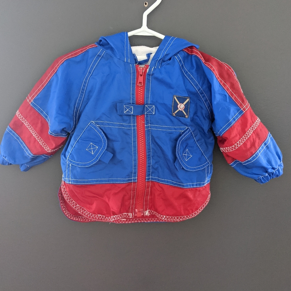 Vintage blue & red baseball windbreaker jacket